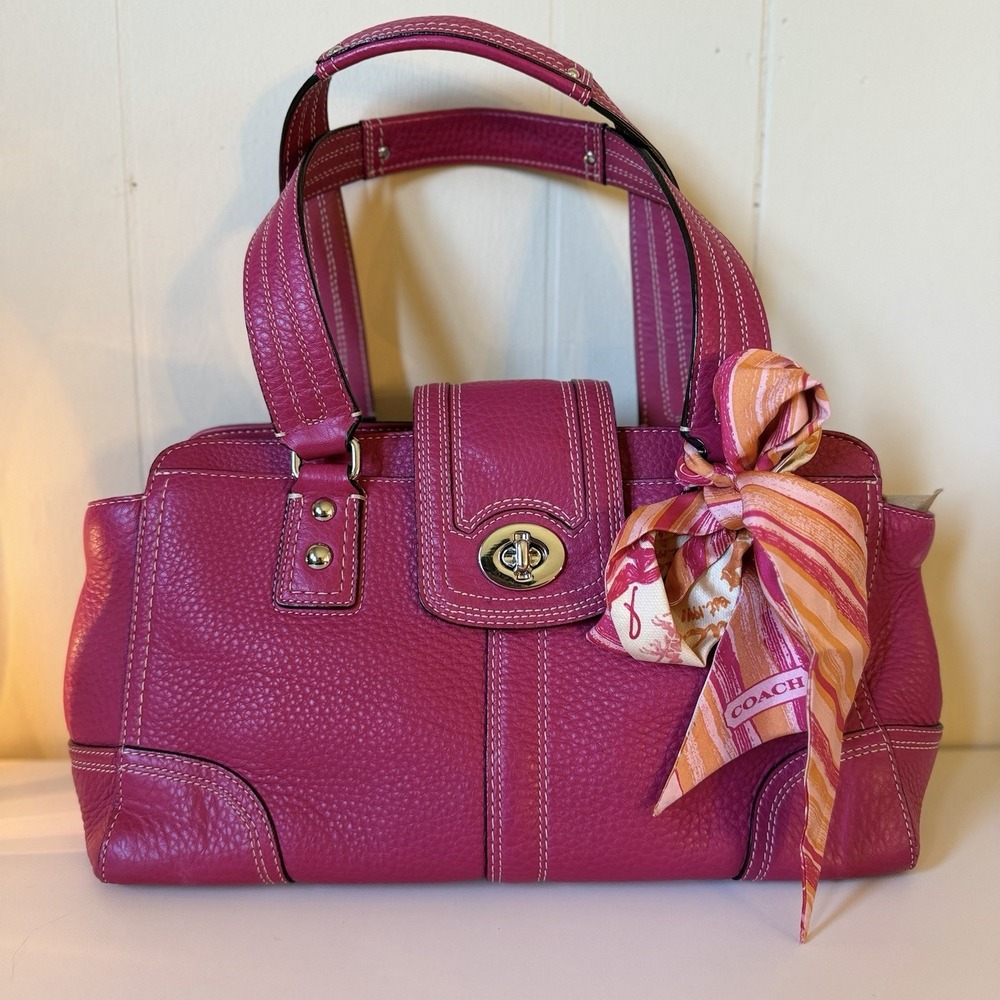 Coach Hampton VTG Pink Fuchsia Pebbled Leather Carryall Shoulder Bag F13961 Y2K